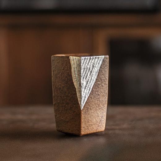 灰念几何杯/小/Q   酱釉银边几何小杯陶瓷手工主人杯品茗杯茶盏创意小茶杯 商品图0