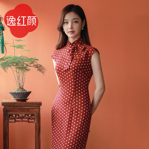 2025年古法红黑色女小个子设计感小众日常长款改良版旗袍舒萌 商品图3