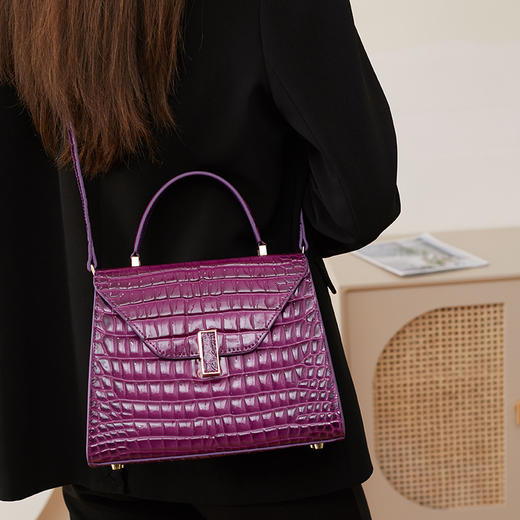 新款欧美时尚，牛皮高光拱珠鳄鱼纹气质手提包QSL-2153 商品图2