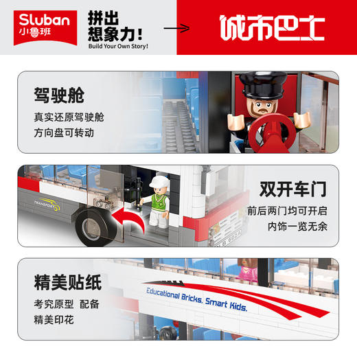 小鲁班积木模拟城市公交车豪华双层巴士儿童拼装益智玩具生日礼物 商品图1