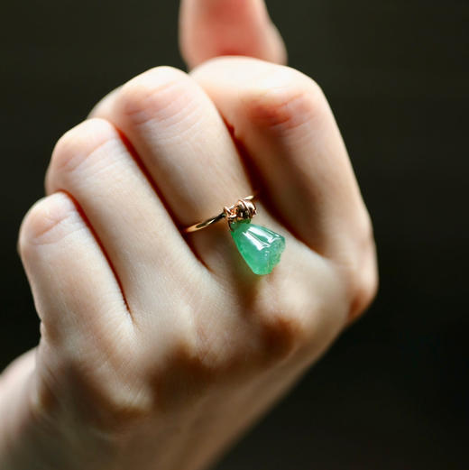 冰种阳绿翡翠莲蓬戒指18k玫瑰金镶嵌 商品图9