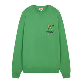 KENZO 高田贤三 男士logo字母虎尾刺绣长袖针织毛衣 草绿 FC65PU3423LA 57
