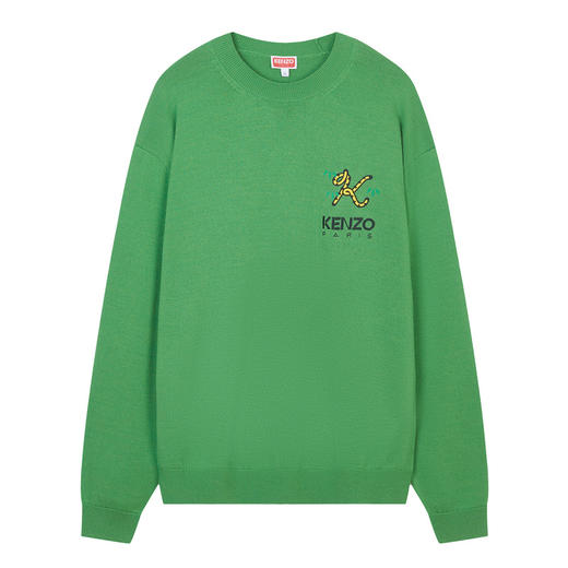KENZO 高田贤三 男士logo字母虎尾刺绣长袖针织毛衣 草绿 FC65PU3423LA 57 商品图0