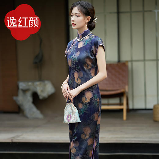 逸红颜2025年夏季新款40姆米一片式古法传统复古民国风旗袍 悠昙 商品图3