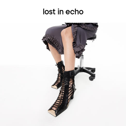 lost in echo 2023春夏新款方头缠绕绑带拼接高跟短靴 商品图3
