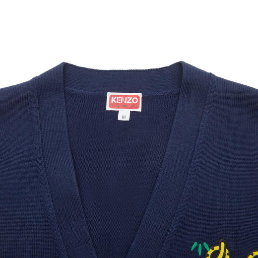 KENZO 高田贤三 男士logo虎尾刺绣V领针织开襟衫 蓝色 FC65CA3423LA 商品图3