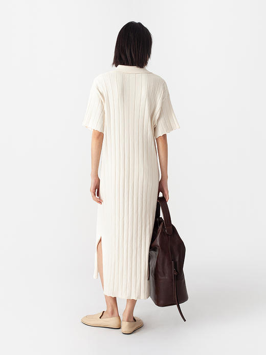 322工房质感棉羊绒坑条针织连衣裙2023春夏经典polo领长裙女B025 商品图3