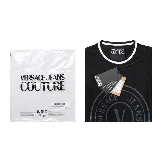 VERSACE JEANS 范思哲  男士经典圆形标识印花圆领短袖 黑色 73GAHG01 CJ00G 899 商品图2