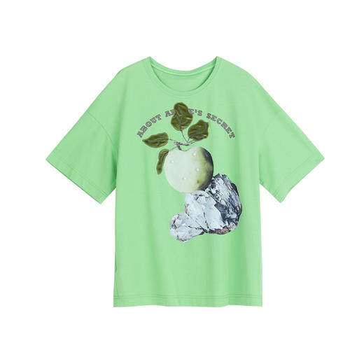 谜底宽松中长款T恤女2023春新款圆领苹果印花百搭短袖女231MT0076 商品图4