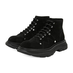 ALEXANDER MCQUEEN 亚历山大.麦昆 女士Tread系列牛皮系带短靴 黑色 595469