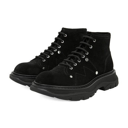 ALEXANDER MCQUEEN 亚历山大.麦昆 女士Tread系列牛皮系带短靴 黑色 595469 商品图0