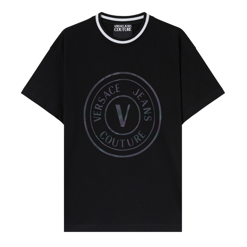 VERSACE JEANS 范思哲  男士经典圆形标识印花圆领短袖 黑色 73GAHG01 CJ00G 899