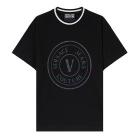 VERSACE JEANS 范思哲  男士经典圆形标识印花圆领短袖 黑色 73GAHG01 CJ00G 899