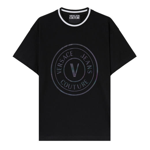 VERSACE JEANS 范思哲  男士经典圆形标识印花圆领短袖 黑色 73GAHG01 CJ00G 899 商品图0