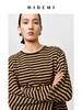 HIDEMI 条纹色织棉喇叭袖廓形圆领长袖针织上衣 蓝白/黑咖 商品缩略图8
