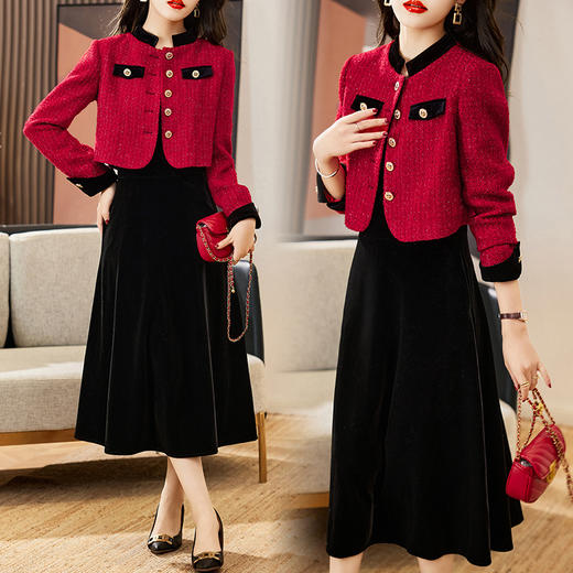 WZNH-WA23029 2023年春季新款时尚重工设计休闲中长款吊带小香风套装裙两件套潮 商品图2