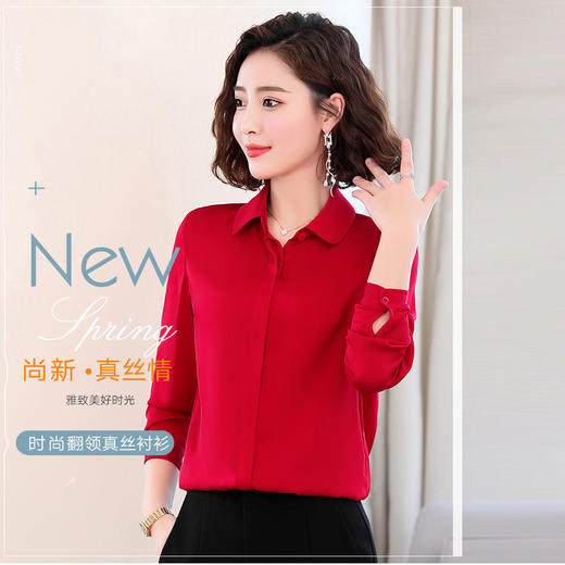 上海旗袍厂ASE-1908重磅真丝衬衫女长袖新款气质显瘦桑蚕丝上衣纯色春装衬衣 商品图0