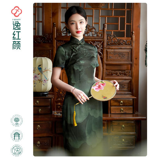 逸红颜原创夏季改良版旗袍年轻款香云纱高端菏泽连衣裙女真桑蚕丝 商品图0