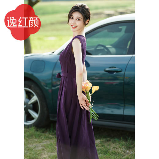 逸红颜明月优选#爆款二团✨『花火』23姆米紫色龟裂香云纱 紫色改良旗袍连衣裙~ 商品图1