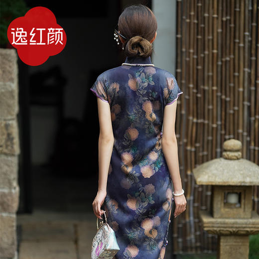 逸红颜2025年夏季新款40姆米一片式古法传统复古民国风旗袍 悠昙 商品图4