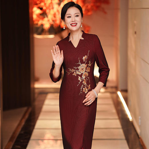 MLY礼服女酒会改良旗袍婚庆年会贵夫人红色连衣裙 商品图1