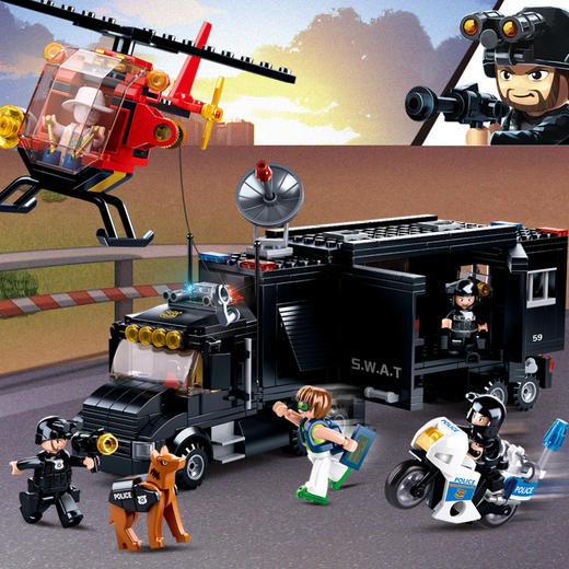 小鲁班积木城市系列警察局特警拼装男孩益智男童玩具警车8岁以上9 商品图2