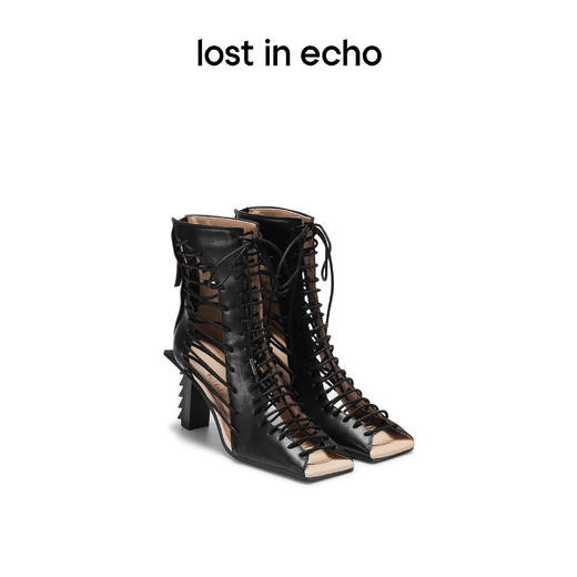 lost in echo 2023春夏新款方头缠绕绑带拼接高跟短靴 商品图0