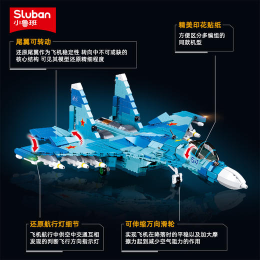 小鲁班积木苏-27战斗机模型军事系列飞机益智力拼装儿童玩具男孩 商品图1