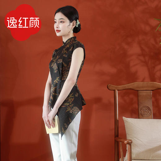 逸红颜上装女夏2025新款 晚波 慕夜 香云纱复古透气女上衣 商品图0