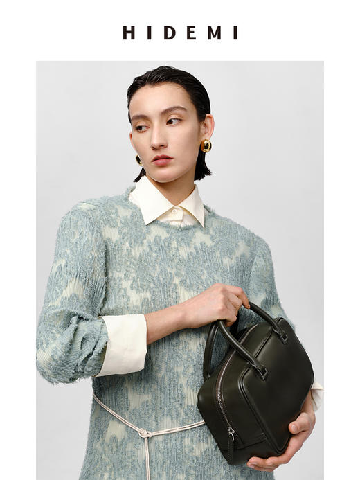 HIDEMI 牛皮波士顿包 白色/烟草灰绿 商品图6