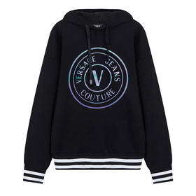 VERSACE JEANS 范思哲 男士V EMBLEM系列徽标印花连帽卫衣 黑色 73GAIG01 CF00G 899 （偏大一码）
