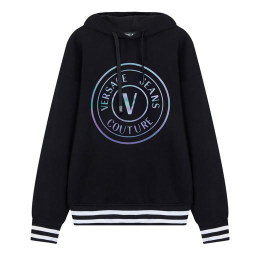 VERSACE JEANS 范思哲 男士V EMBLEM系列徽标印花连帽卫衣 黑色 73GAIG01 CF00G 899 （偏大一码） 商品图0