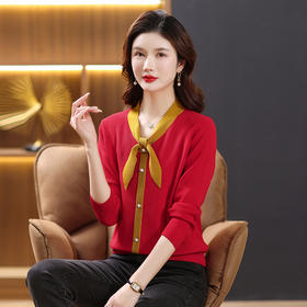 时尚蝴蝶结针织上衣打底衫洋气减龄小衫春装2023年新款上衣CC-13-3020