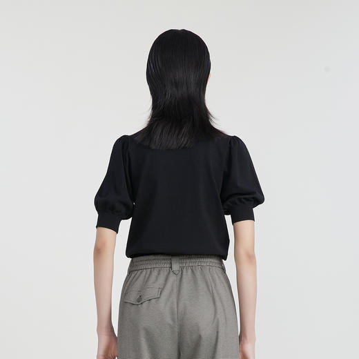 谜底套头针织衫短袖女2023春季新款百搭圆领泡泡袖上衣231MZ0304 商品图4