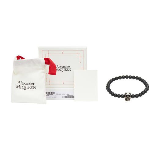 ALEXANDER MCQUEEN 亚历山大麦昆 男士黑色珠子银色骷髅头潮流手链 商品图2