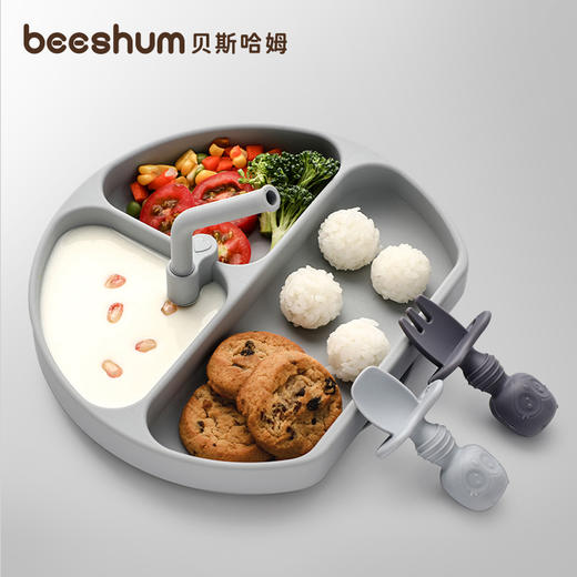 儿童餐盘 宝宝分格盘卡通硅胶勺子辅食学吃饭训练筷子婴儿餐具套餐 商品图2