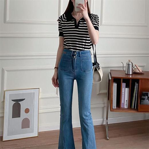 ZARA同厂爱心条纹衬衫/新疆棉弹力显瘦牛仔裤 商品图5