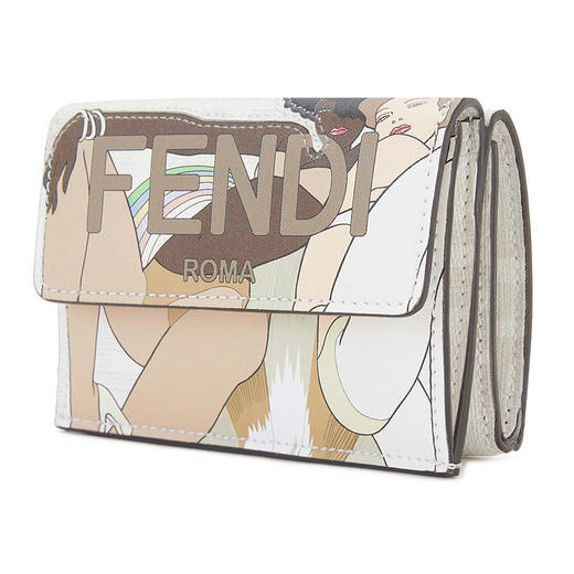 FENDI 芬迪 女士Fendi Roma系列白色布料双F印花三折皮夹 8M0395 AK60 F1GF8 商品图1