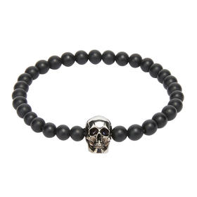 ALEXANDER MCQUEEN 亚历山大麦昆 男士黑色珠子银色骷髅头潮流手链