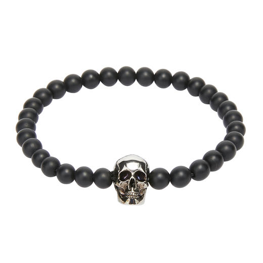 ALEXANDER MCQUEEN 亚历山大麦昆 男士黑色珠子银色骷髅头潮流手链 商品图0