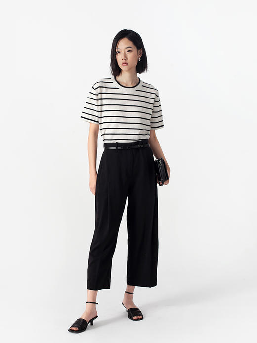 322工房经典再造羊毛羊绒圆领针织T恤2023春夏条纹针织套头衫B024 商品图1