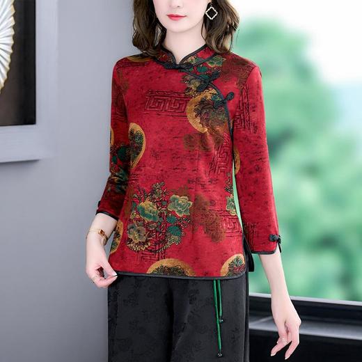 NYL-2301改良版旗袍上衣女2023春秋新款时尚洋气立领中老年修身显瘦打底衫 商品图3