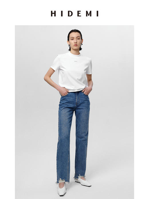 HIDEMI 可再生丹宁环保系列水洗做旧毛边牛仔裤 商品图4