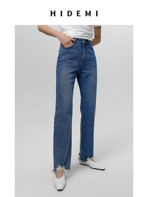HIDEMI 可再生丹宁环保系列水洗做旧毛边牛仔裤 商品图7