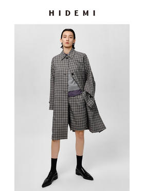 HIDEMI 格纹大廓形伞状廓形极简套装 风衣/中短裤