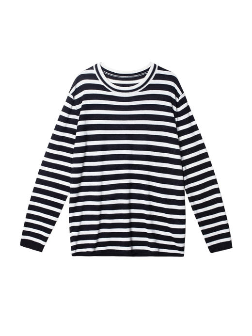 322工房经典再造丝羊绒圆领针织套头衫2023春夏款条纹宽松T恤B023 商品图4