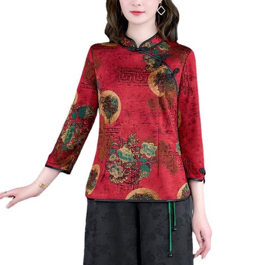 NYL-2301改良版旗袍上衣女2023春秋新款时尚洋气立领中老年修身显瘦打底衫 商品图4