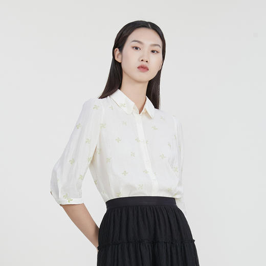 谜底宽松提花衬衫女2023春季新款小清新翻领衬衣七分袖231MC0086 商品图1