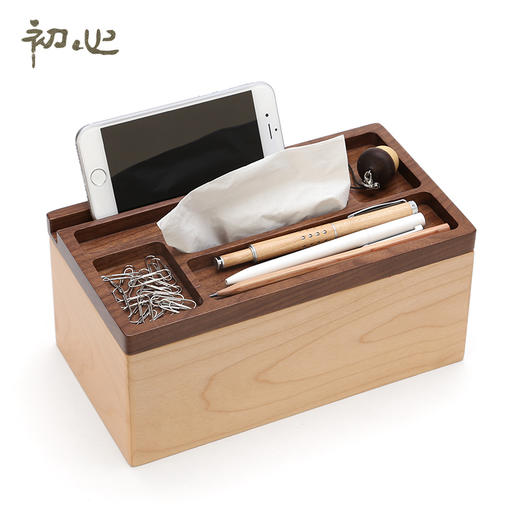 初心|  创意家居木制多功能长方形纸巾盒 商品图0