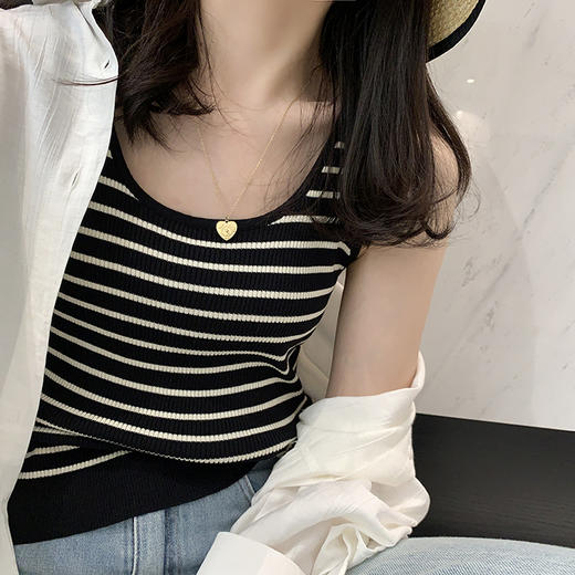任意搭~修身显瘦遮肉条纹纯色针织无袖背心【包邮+三天无理由退huan】 商品图5